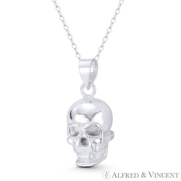 Skull / Skeleton Head Dia De Los Muertos Charm Pendant in .925 Sterling Silver - Picture 1 of 1